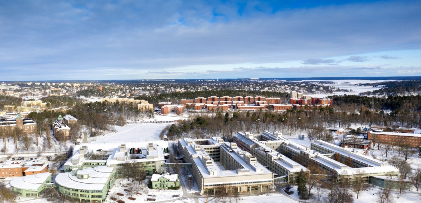 Drönarbild över Frescati i vinterskrud 2. Foto: Sören Andersson